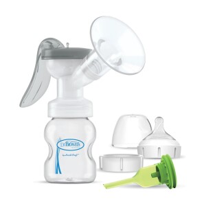 Extractor de Leche Manual, copa silicona SoftShape, con Mamadera Boca Ancha 150ml Dr. Brown's