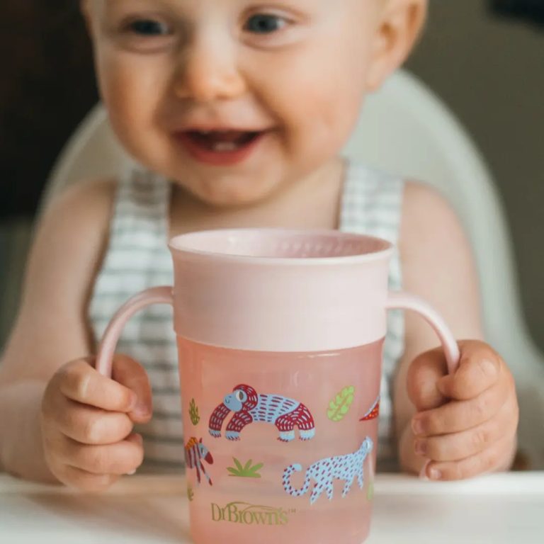Vaso 360° con asas 200ml 6M+ Dr. Brown's, Azul y Rosado