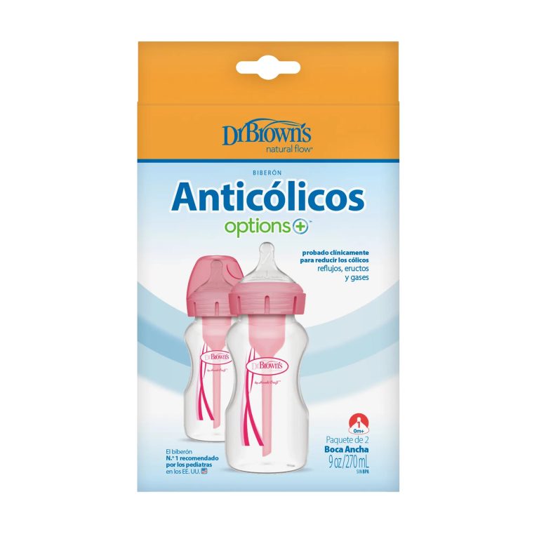 Pack 2 Mamaderas Boca Ancha Options+ 270ml Dr. Brown's, azul y rosado
