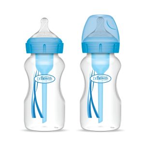 Pack 2 Mamaderas Boca Ancha Options+ 270ml Dr. Brown's, azul y rosado