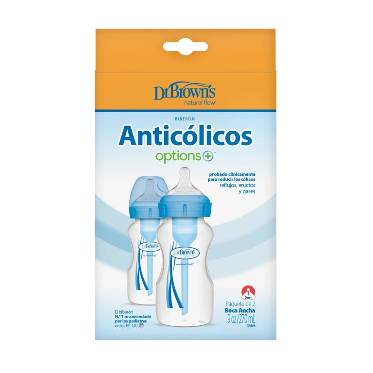 Pack 2 Mamaderas Boca Ancha Options+ 270ml Dr. Brown's, azul y rosado