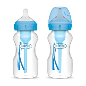 Pack 2 Mamaderas Boca Ancha Options+ 270ml Dr. Brown's, azul y rosado