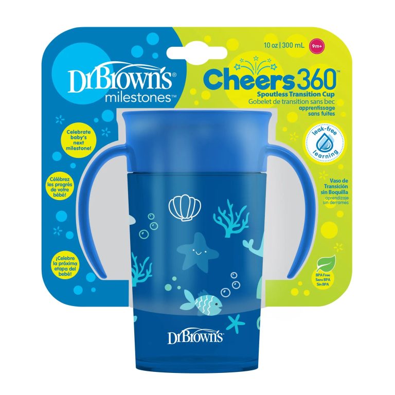 Vaso 360° con asas 300ml 9M+ Dr. Brown's, Azul y Rosado