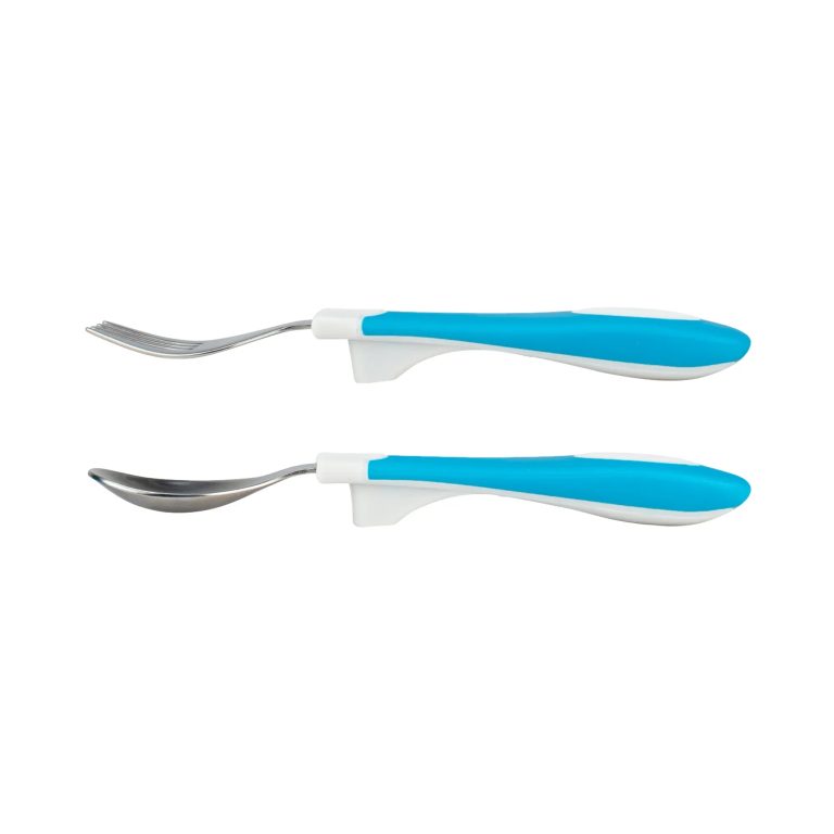 Set Tenedor y Cuchara agrarre suave 12M+ (Azul/Blanco) Dr. Brown's