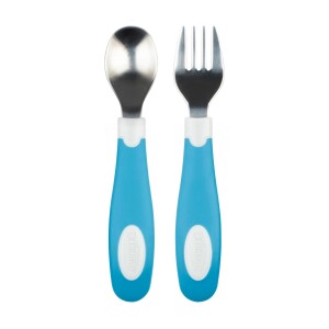 Set Tenedor y Cuchara agarre suave 12M+ (Azul/Blanco) Dr. Brown's