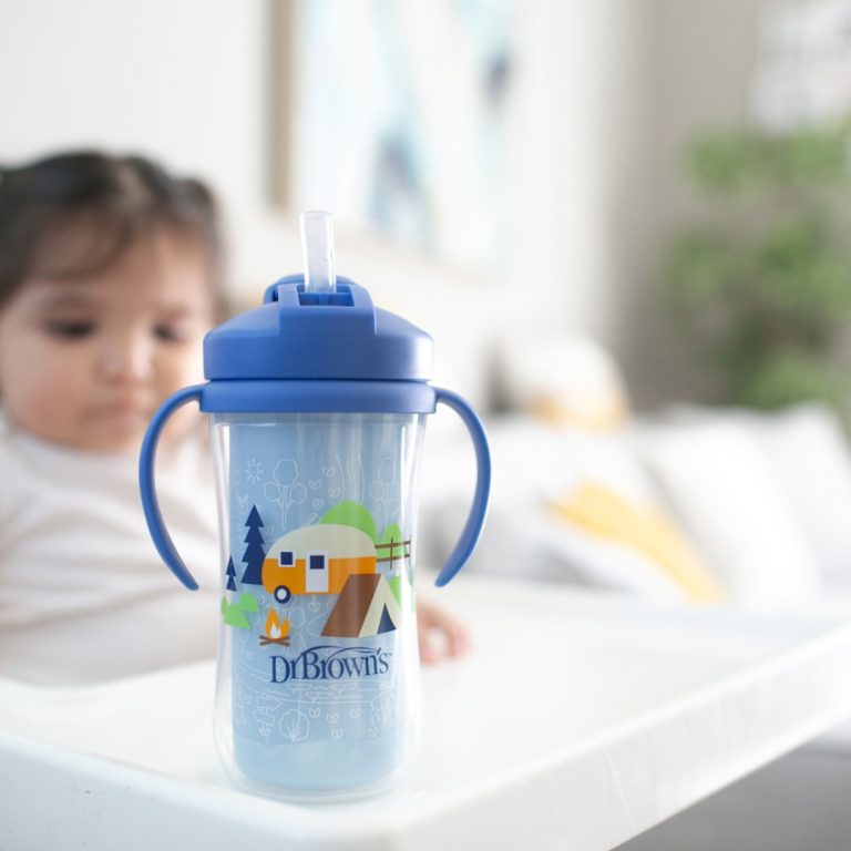 Vaso Térmico con pajita 300ml 12M+ Dr. Brown's, Azul, Rosado y Verde