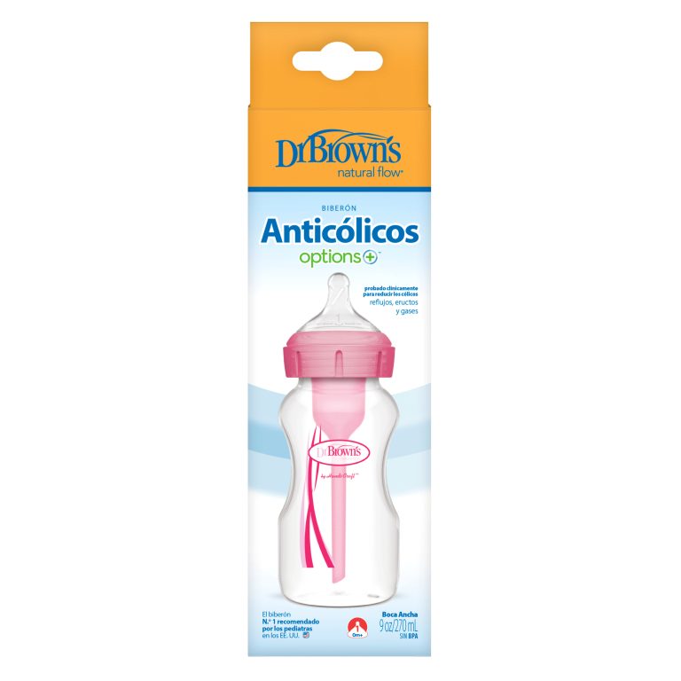 Mamadera Boca Ancha Options+ 270ml Dr. Brown's, Azul y Rosado