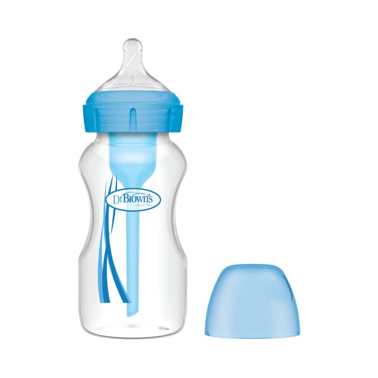 Mamadera Boca Ancha Options+ 270ml Dr. Brown's, Azul y Rosado