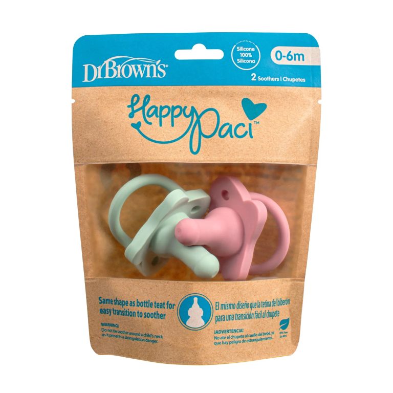 Chupete una sola pieza 2UN 0-6M Dr. Brown's , Rosado y Verde - Happy Paci