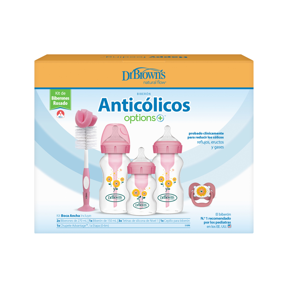 Set Regalo Boca Ancha Options+ Dr. Brown's, Azul y Rosado - Imagen 2