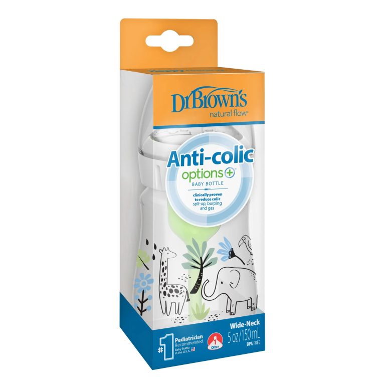 Mamadera Boca Ancha Options+ 150ml, Elefante & Jirafa en la Jungla Dr. Brown's