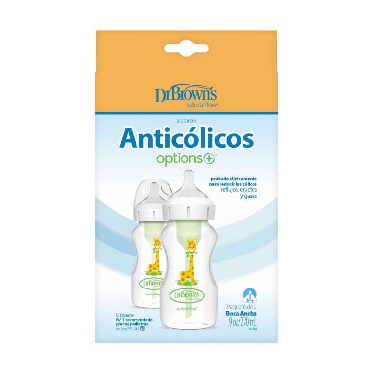 Pack 2 Mamaderas Boca Ancha Options+ 270ml, Jirafa c/Tetina 3M+ Dr. Brown's