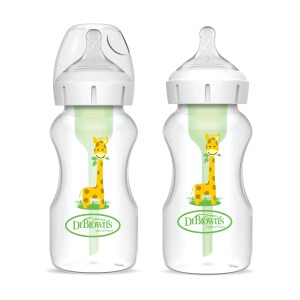 Pack 2 Mamaderas Boca Ancha Options+ 270ml, Jirafa con Tetina 3M+ Dr. Brown's