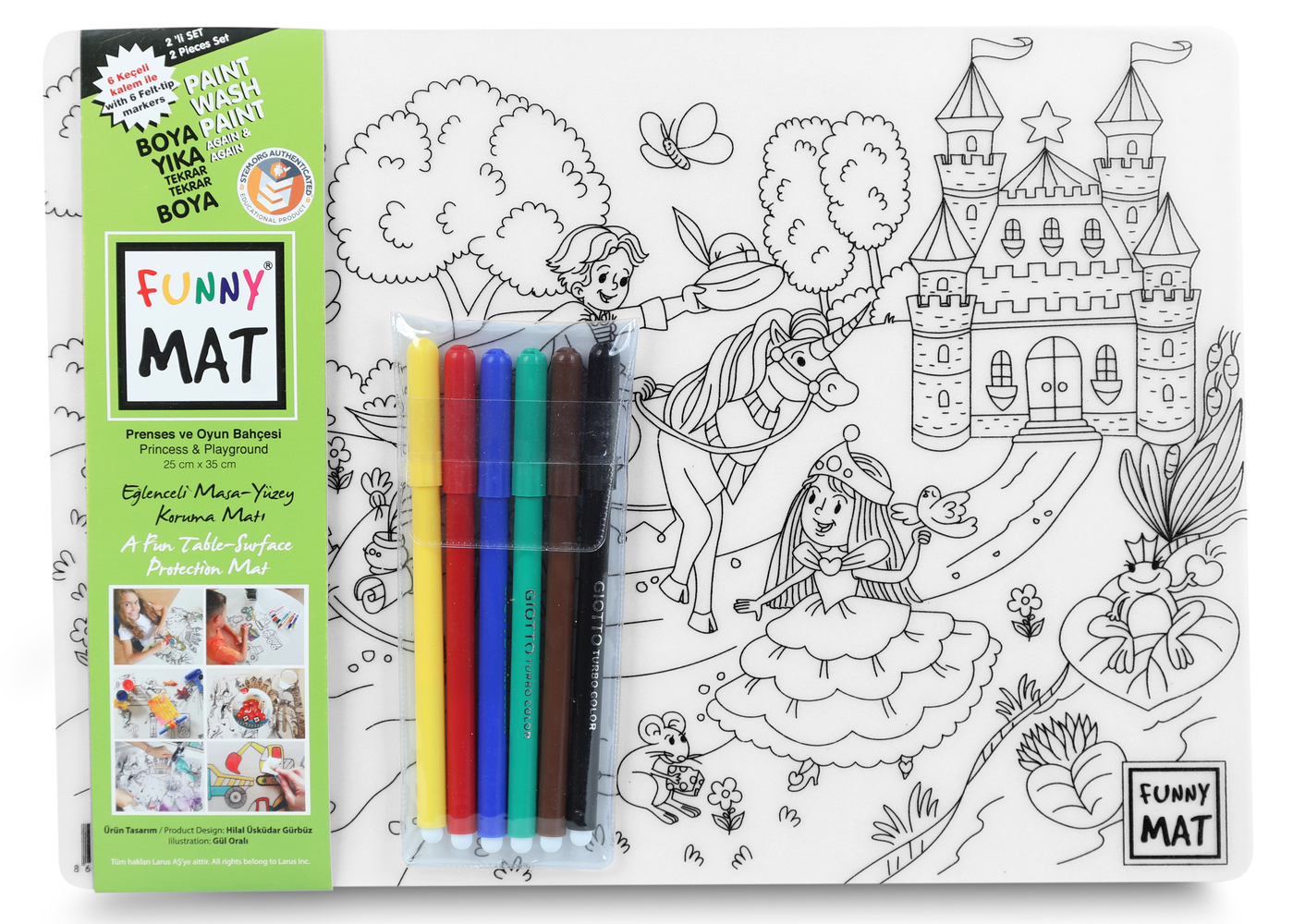 Pack 2 Tapetes Reutilizables para Colorear Princesa y Patio de Juegos, con 6 Lápices (+3 Años) Funny Mat - Imagen 2