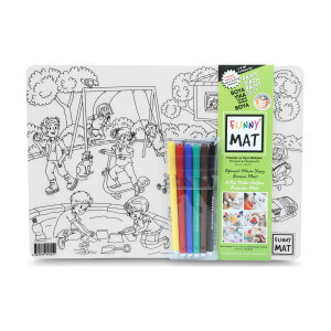 Pack 2 Tapetes Reutilizables para Colorear Princesa y Patio de Juegos, con 6 Lápices (+3 Años) Funny Mat