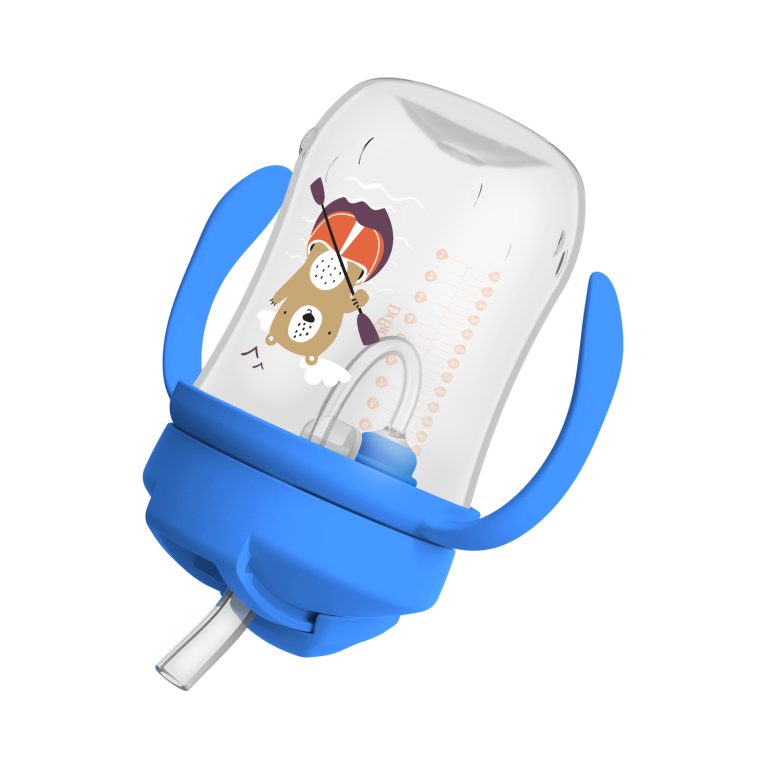 1er Vaso con asas y pajita 270ml 6M+ Dr. Brown's, Azul Crayola y Rosado Malva