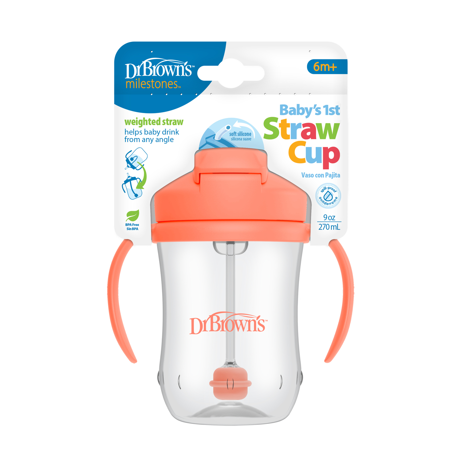 1er Vaso con asas y pajita 270ml 6M+ Dr. Brown's (Colores Modernos) - Imagen 5