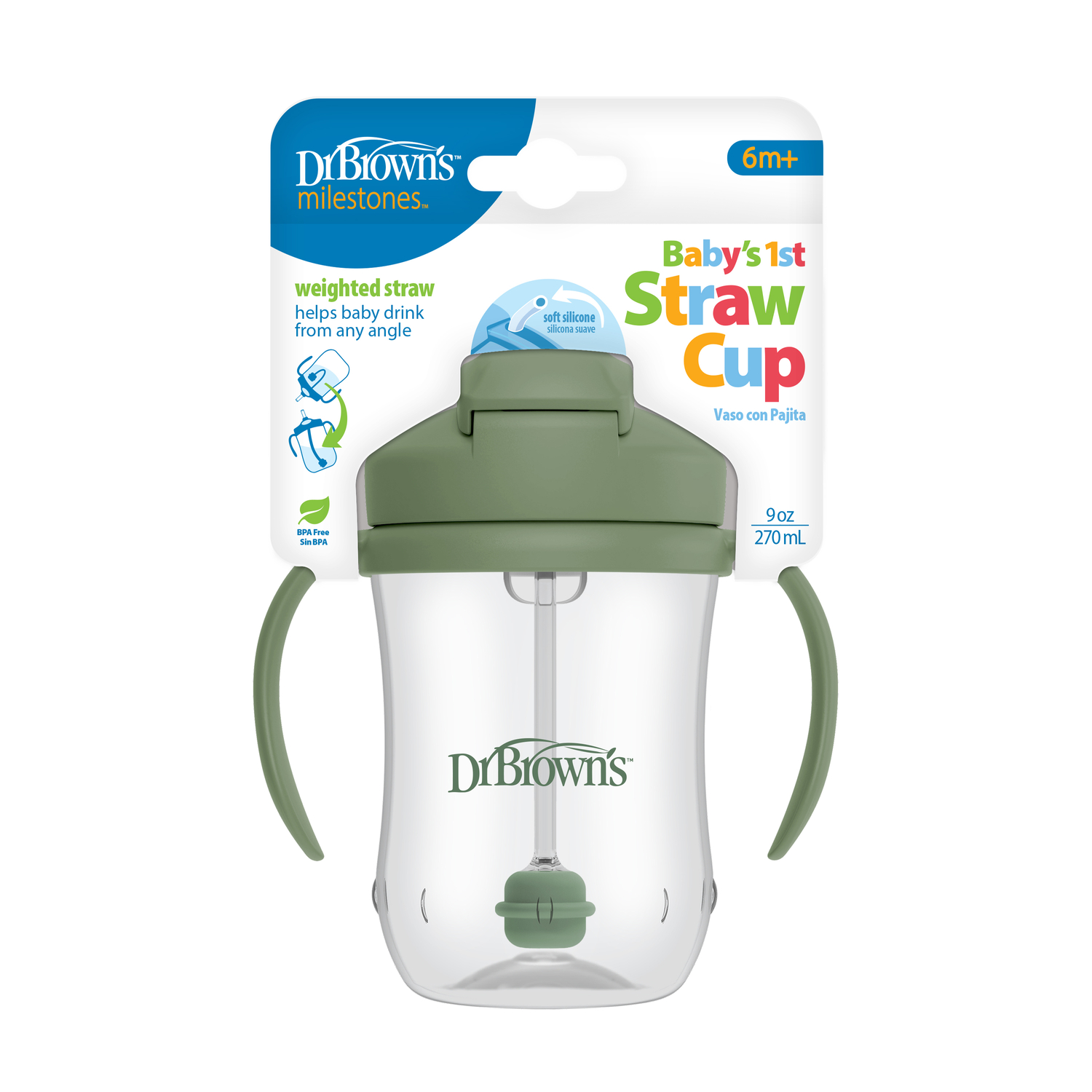1er Vaso con asas y pajita 270ml 6M+ Dr. Brown's (Colores Modernos) - Imagen 12