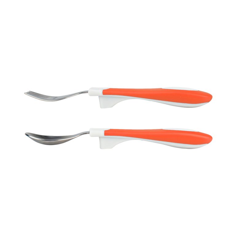 Set Tenedor y Cuchara agrarre suave 12M+ (Coral/Blanco) Dr. Brown's