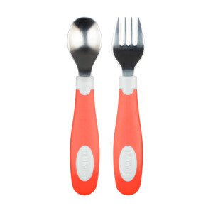 Set Tenedor y Cuchara agarre suave 12M+ (Coral/Blanco) Dr. Brown's