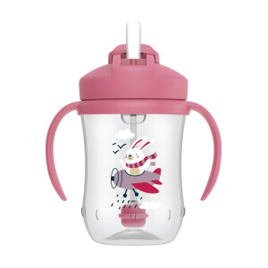 1er Vaso con asas y pajita 270ml 6M+ Dr. Brown's, Azul Crayola y Rosado Malva