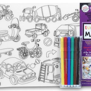 Pack 2 Tapetes Reutilizables para Colorear Piratas y Vehículos, con 6 Lápices (+3 Años) Funnt Mat