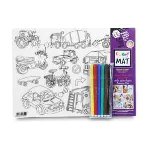 Pack 2 Tapetes Reutilizables para Colorear Piratas y Vehículos, con 6 Lápices (+3 Años) Funny Mat