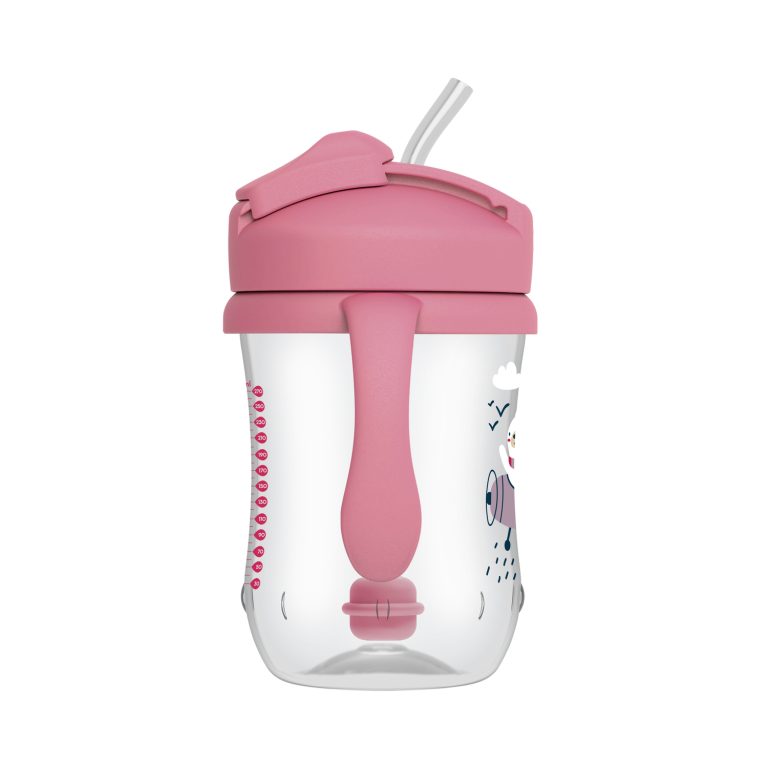 Pack 2: 1er Vaso con asas y pajita 270ml 6M+ Rosado-Malva