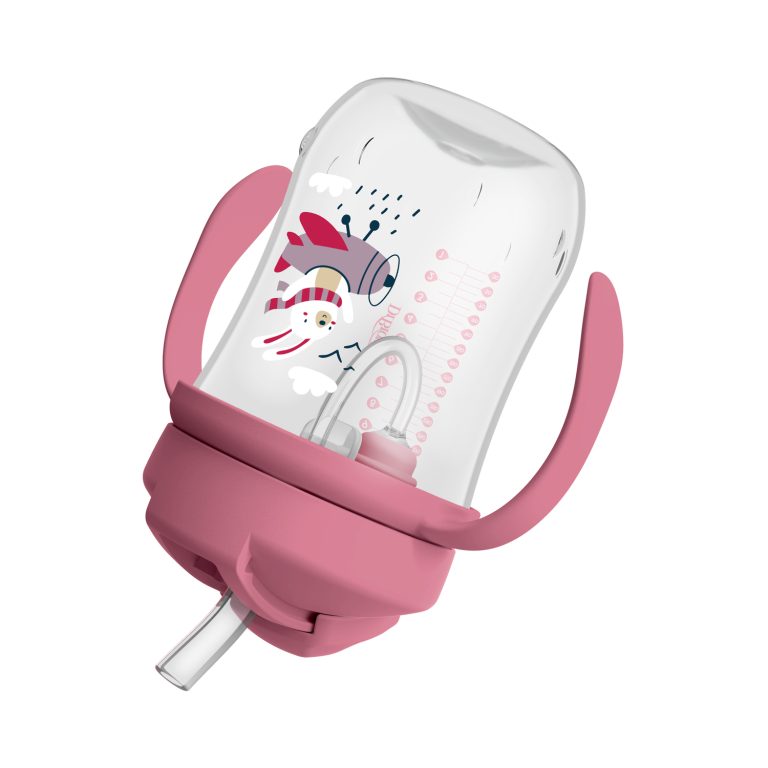 Pack 2: 1er Vaso con asas y pajita 270ml 6M+ Rosado-Malva