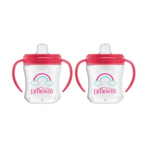 Pack 2 Vasos con asas y boquilla blanda 180ml 6M+ Rosado Dr. Brown’s