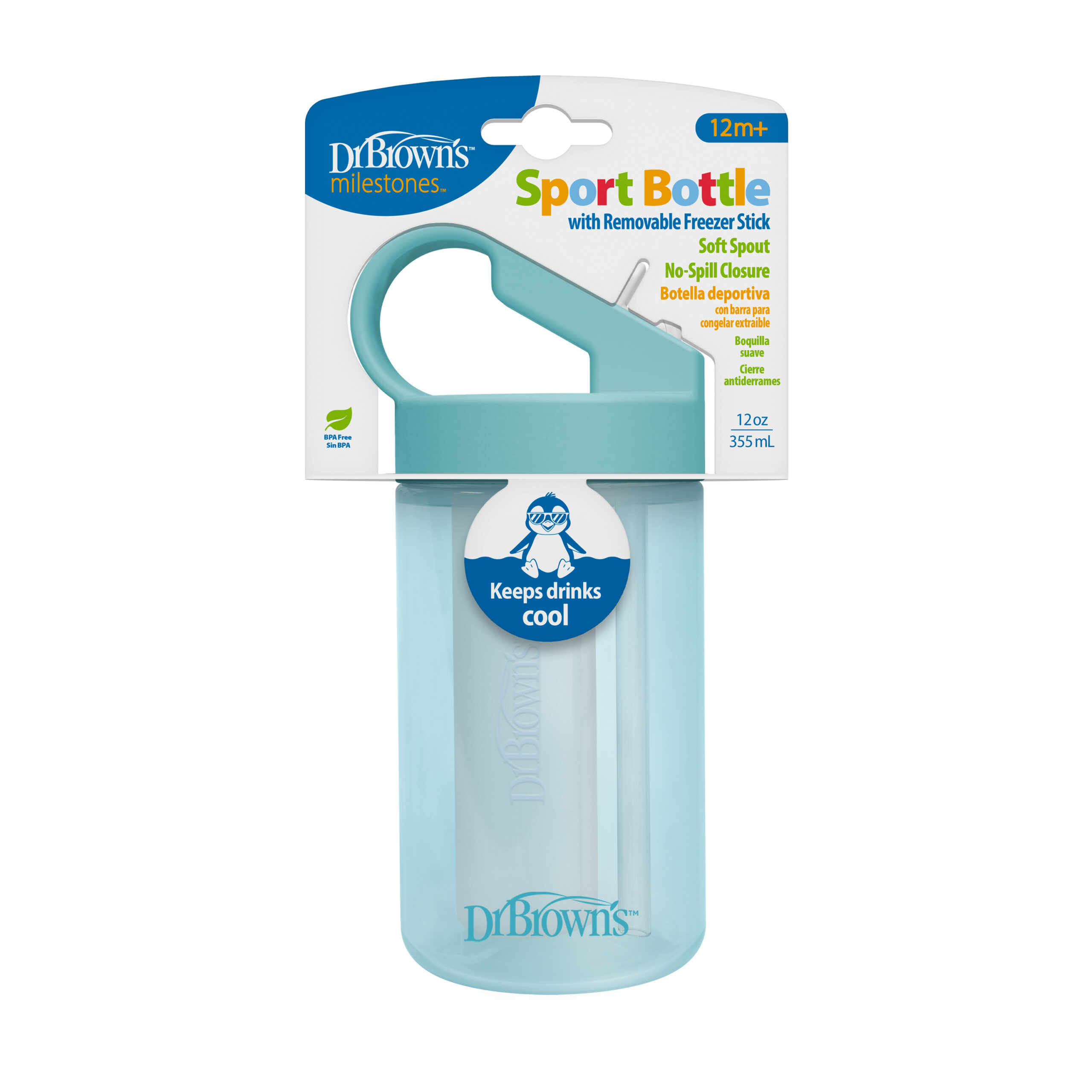 Vaso Deportivo con barra para congelar 335 ml Dr Brown´s Azul y Rosado - Imagen 4
