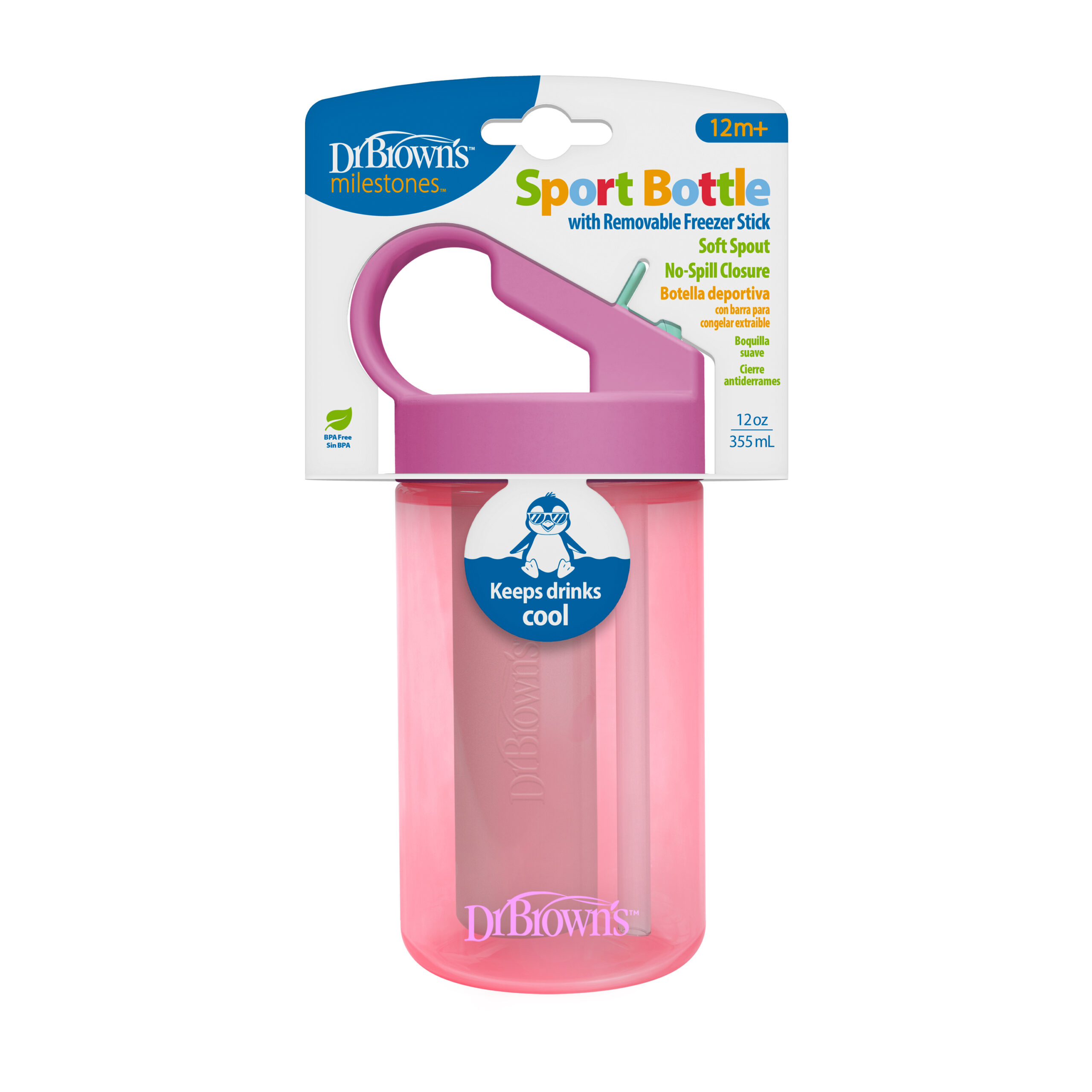 Vaso Deportivo con barra para congelar 335 ml Dr Brown´s Azul y Rosado - Imagen 5