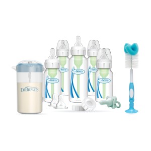 Set Recién Nacido Estándar Anticólico + Cepillo + Jarra para Mezclar Leche Azul (imagen del set)