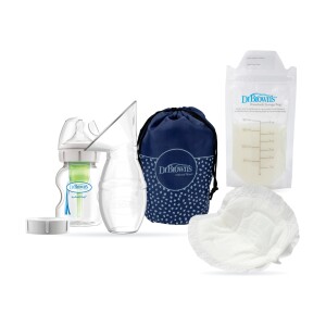 Set Lactancia: Extractor de Leche Manual con Mamadera Boca Ancha 150 ml + Bolsas para Leche Materna 25UN + Absorbentes 30UN (imagen del set)