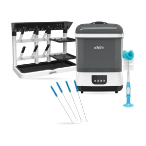Set Esterilización Eléctrica: Esterilizador y Secador Eléctrico 6 Mamaderas + Rack de Secado + Cepillo + Cepillitos de Ventilación (imagen del set)
