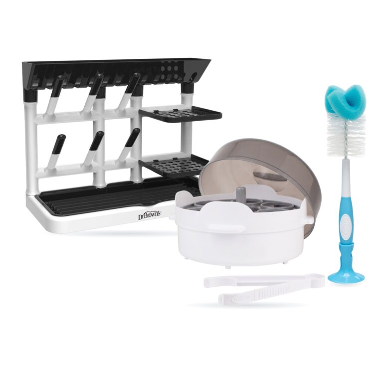 Set Esterilizar y Secar: Esterilizador Microondas 4 Mamaderas + Rack de Secado Universal + Cepillo (imagen del set)