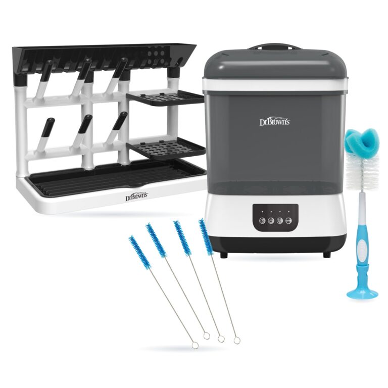 Set Esterilización Eléctrica: Esterilizador y Secador Eléctrico 6 Mamaderas + Rack de Secado + Cepillo + Cepillitos de Ventilación (imagen del set)