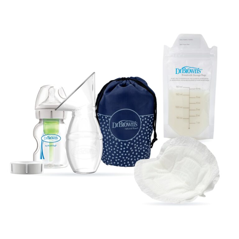 Set Lactancia: Extractor de Leche Manual con Mamadera Boca Ancha 150 ml + Bolsas para Leche Materna 25UN + Absorbentes 30UN (imagen del set)