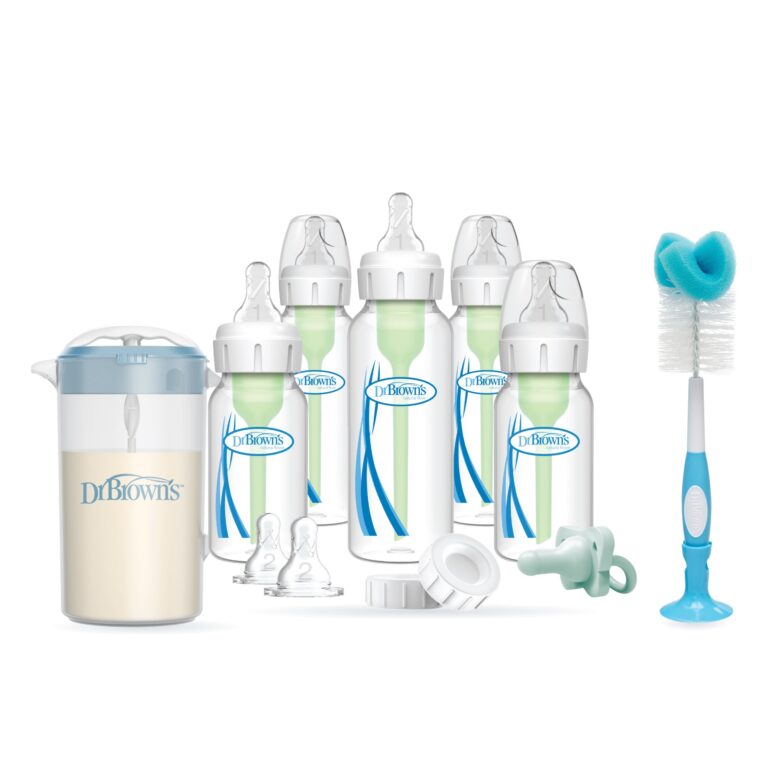 Set Recién Nacido Estándar Anticólico + Cepillo + Jarra para Mezclar Leche Azul (imagen del set)