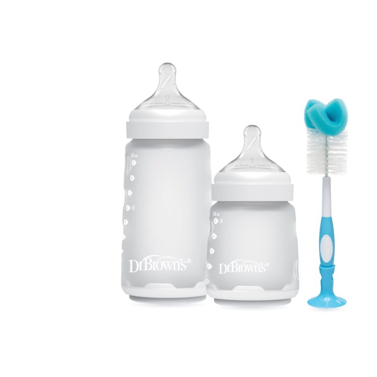 Set Nueva Línea Silicona: Mamaderas Boca Ancha Silicona 150 ml y 270 ml Marfil + Cepillo (imagen del set)